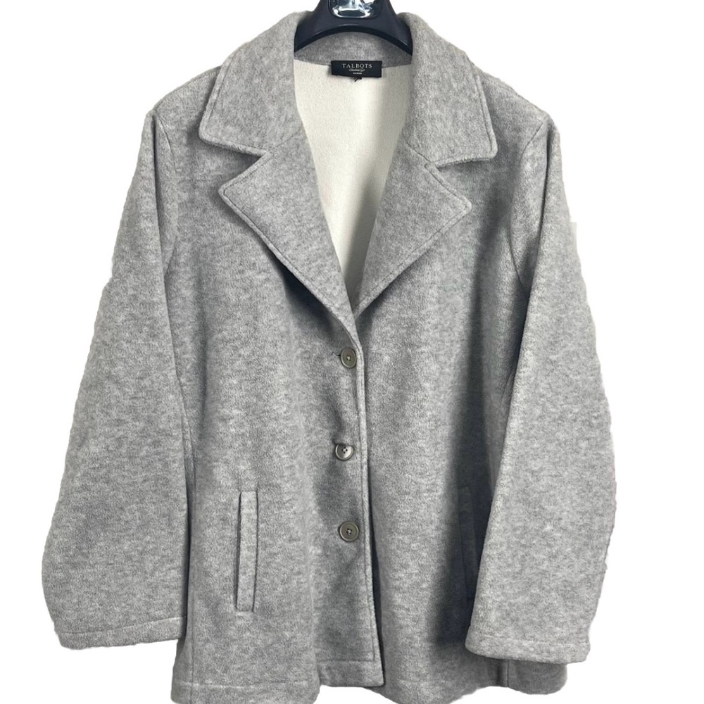 Talbot’s Women’s  Gray Pea Coat‎ Sz 1X Single Breasted Fleece Collared Pockets